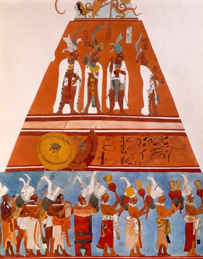 Fresques à Bonampak, Chiapas (Mexique). Détail montrant une scène de procession. Civilisation maya, IXe siècle. - Mayan