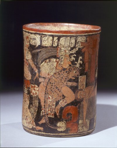 Vase cylindrique avec scène sacrificielle, c.600-850 après J.-C. - Mayan Mayan