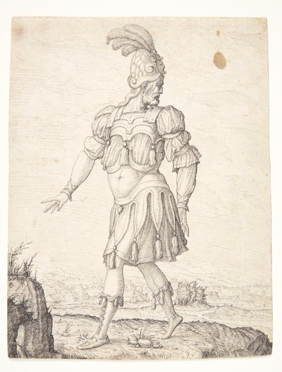 Un homme en habit romain, pointant une source - Melchior Lorck
