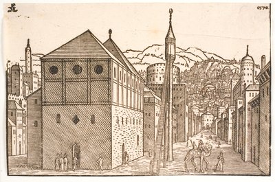 Mosquée avec un minaret indépendant avec escalier extérieur - Melchior Lorck