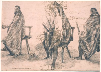 Trois hommes assis, chacun tenant une bougie à la main - Melchior Lorck