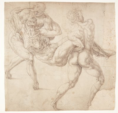 Deux hommes portant une vieille femme - Melchior Lorck