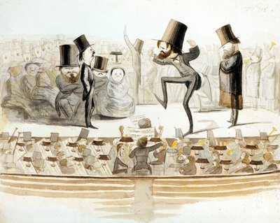 Giuseppe Verdi (1813-1901), compositeur italien avec des répétitions de « Un ballo in maschera » avec le ténor Fraschini et la soprano Fioretti. Caricature de Melchiorre Delfico. Milanais - Melchiorre Delfico