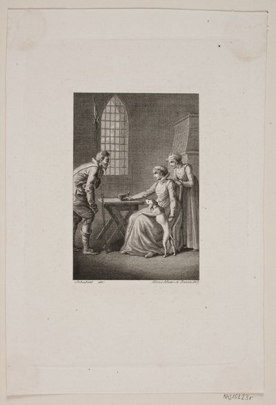 Illustration avec un veilleur devant une femme assise et une femme debout - Meno Haas