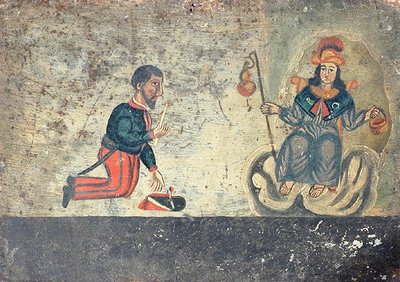 Ex-voto représentant un soldat français remerciant Saint-Jacques de Compostelle - Mexican School