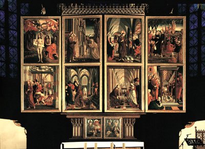 Autel St. Wolfgang, paires de volets intérieurs fermés. 8 scènes (peinture) - Michael Pacher