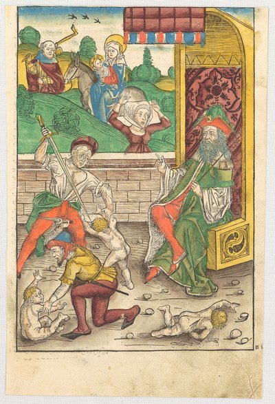 Bethlehemitischer Kindermord [Vordergrund] und Flucht nach Ägypten [Hintergrund] - Michael Wolgemut