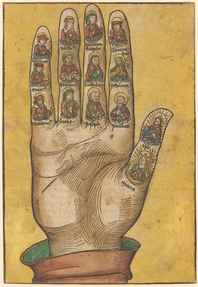 Rechte Hand der Credo-Hände mit Porträts von Heiligen - Michael Wolgemut