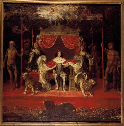 Portrait de Christian V de Danemark 1646-1699 sur le trône au palais de Frederiksborg - Michael van Haven