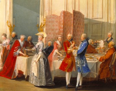 Buffet avec invités à côté d