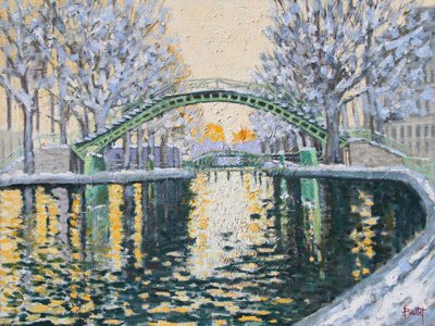 Canal Saint Martin en Hiver, 2003 (huile sur carton) - Michel Bultet