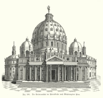 Vue du design de Michel-Ange pour la façade de la basilique Saint-Pierre, Rome, Italie - Michelangelo (after) Buonarroti