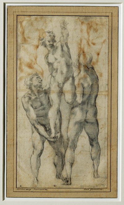 Deux hommes nus en soulevant un troisieme, vers 1502-06 … - Michelangelo Buonarroti