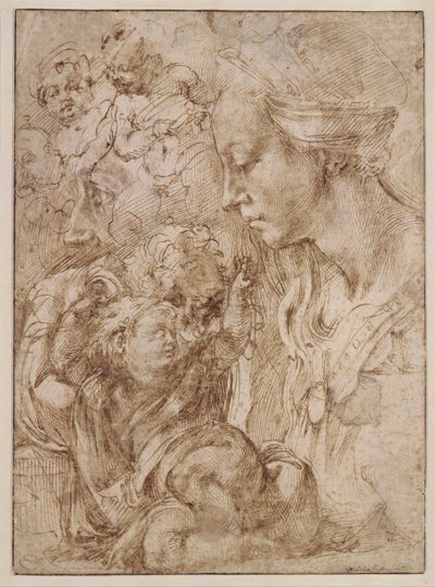 Étude pour la Sainte Famille avec saint Jean Baptiste enfant (détail) - Michelangelo Buonarroti