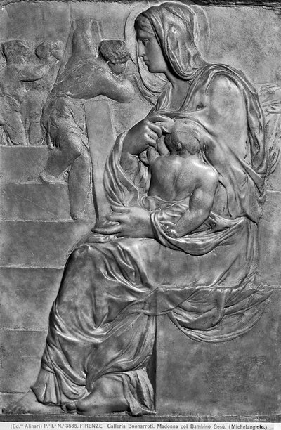 Madone et Enfant avec la Madonna della Scala (marbre) - Michelangelo Buonarroti