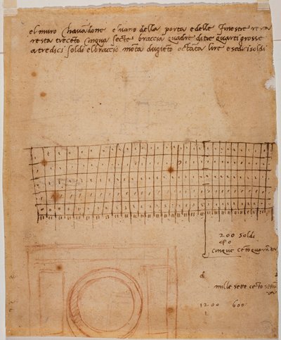 Esquisse pour une fenêtre, annotations autographes et calcul graphique - Michelangelo Buonarroti