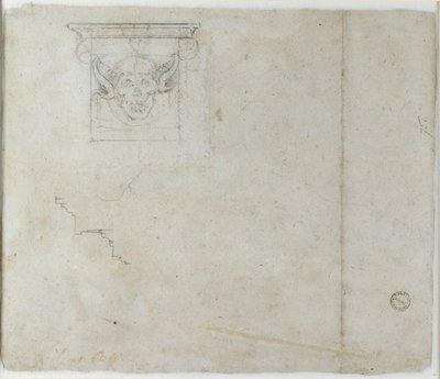 Études de détails architecturaux et un masque grotesque, vers 1490-1560 - Michelangelo Buonarroti