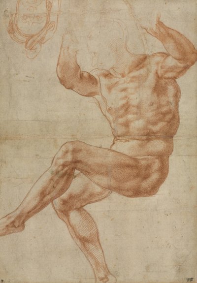 Étude pour le jeune homme nu au-dessus du prophète Daniel, pour le plafond de la chapelle Sixtine, 1510-11 - Michelangelo Buonarroti