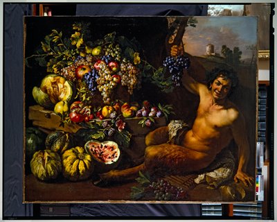 Nature morte avec un satyre dans un paysage - Michelangelo Cerquozzi