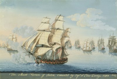 Le navire Mount Vernon de Salem distançant une flotte française (aquarelle sur papier) - Michele Felice Corne