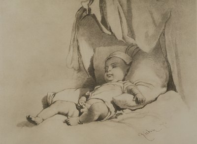 Bébé endormi sur un lit - Mihaly von Zichy
