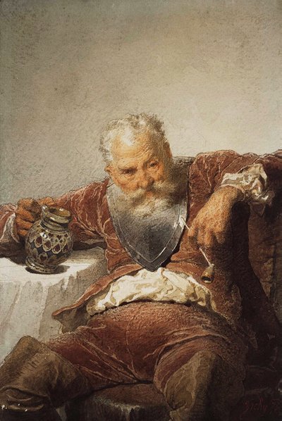 Falstaff avec une chope de vin et une pipe - Mihály Zichy