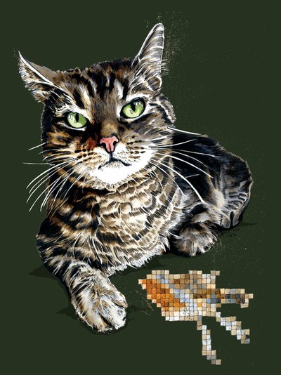 Chat cadeau sur fond vert forêt, 2020 - Mike Davis