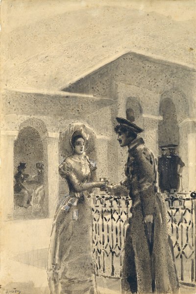 Princesse Mary et Grushnitsky. Illustration du roman Un héros de notre temps de Mikhaïl Lermontov, 1891 - Mikhail Aleksandrovich Vrubel