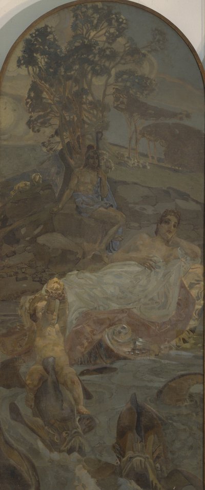 Vénus, Amour et Paris, panneau central du triptyque Le Jugement de Paris - Mikhail Aleksandrovich Vrubel