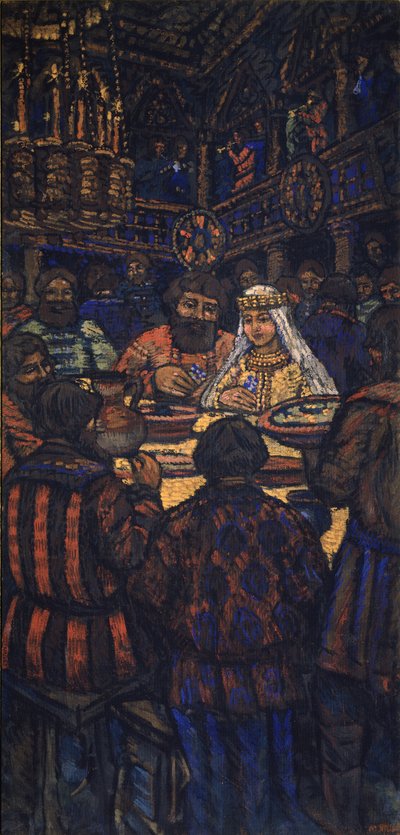 Le Mariage du Grand-Duc Vladimir I. Svyatoslavich Triptyque, Panneau central, années 1920 - Mikhail Nikolayevich Yakovlev