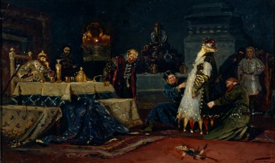 Manteau de fou. Boyar Druzhina Andreyevich Morozov devant Ivan le Terrible, 1885 - Mikhail Vasilievich Nesterov