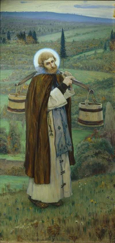 Triptyque des travaux de Saint Serge, partie gauche, 1896 - Mikhail Vasilievich Nesterov