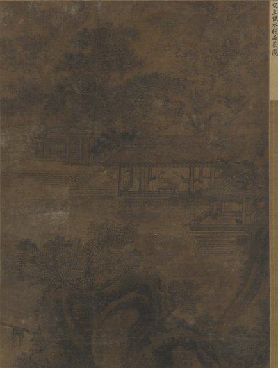 Paysage : deux hommes dans un pavillon sous des arbres - Ming Dynasty Chinese School