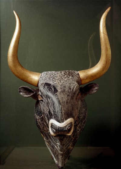 Art minoen : rhyton en forme de tête de taureau du Petit Palais de Cnossos en Crète. 1550-1500 avant J.-C. Héraklion, Musée Archéologique - Minoan