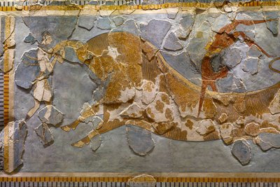 Détail de la fresque du saut de taureau. Trouvé à Knossos - Minoan