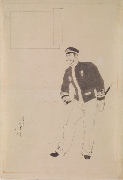 Dessin préparatoire pour une gravure sur bois représentant un officier naval japonais pendant la guerre sino-japonaise - Mizuno Toshikata