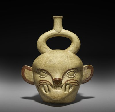Vaisseau en forme de tête féline, 100-800 après J.-C. - Moche Moche