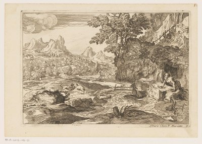 Paysage avec saint Jérôme et deux lions combattants - Moise Jean Baptiste Fouard