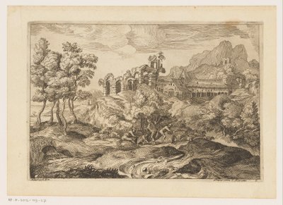 Paysage avec bergers et troupeau près d