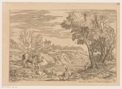 Paysage avec un homme à cheval traversant une rivière - Moise Jean Baptiste Fouard