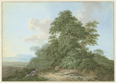 Paysage avec des voyageurs se reposant le long d