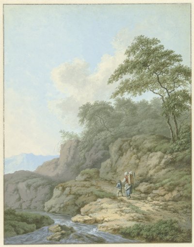 Paysage avec femme et garçon en route - Monogrammist FWH (possibly)