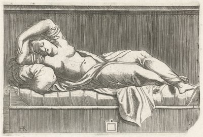 Cléopâtre à moitié nue allongée sur un lit - Monogrammist HTA