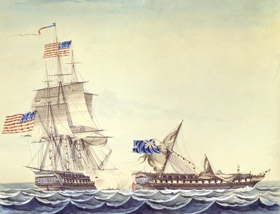 Engagement naval entre la frégate américaine Constitution et la frégate H.M. Java (aquarelle sur papier) - Montardier Montardier