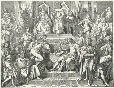 Le Sangerkrieg, un concours entre ménestrels au château de Wartburg en Thuringe en 1207 (gravure) - Moritz Ludwig von Schwind