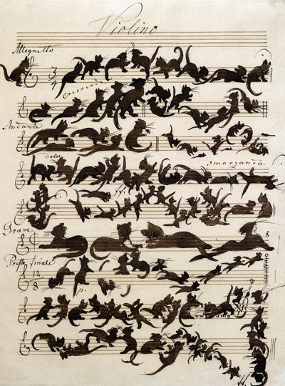 La symphonie du chat (Die Katzensymphony) dessin de Moritz von Schwind de 1868. Staatliche Kunsthalle Karlsruhe. - Moritz Ludwig von Schwind