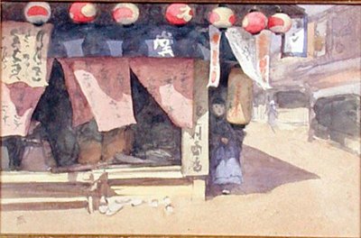 Devant une maison de thé, Japon, vers 1887-88 - Mortimer Ludington Menpes