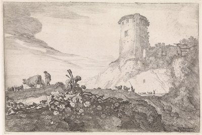 Paysage avec tour ronde (Arcadische landschappen, série) - Moyses van Wtenbrouck
