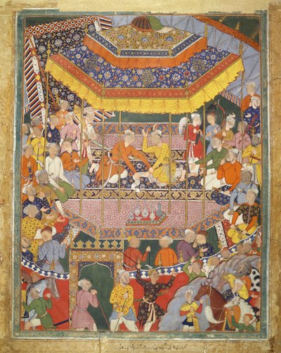 Alamshah converse avec Qubad, illustration du Hamza Nama, vers 1555-57 - Mughal School