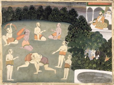 Des athlètes se produisent devant un noble assis, c.1760 - Mughal School